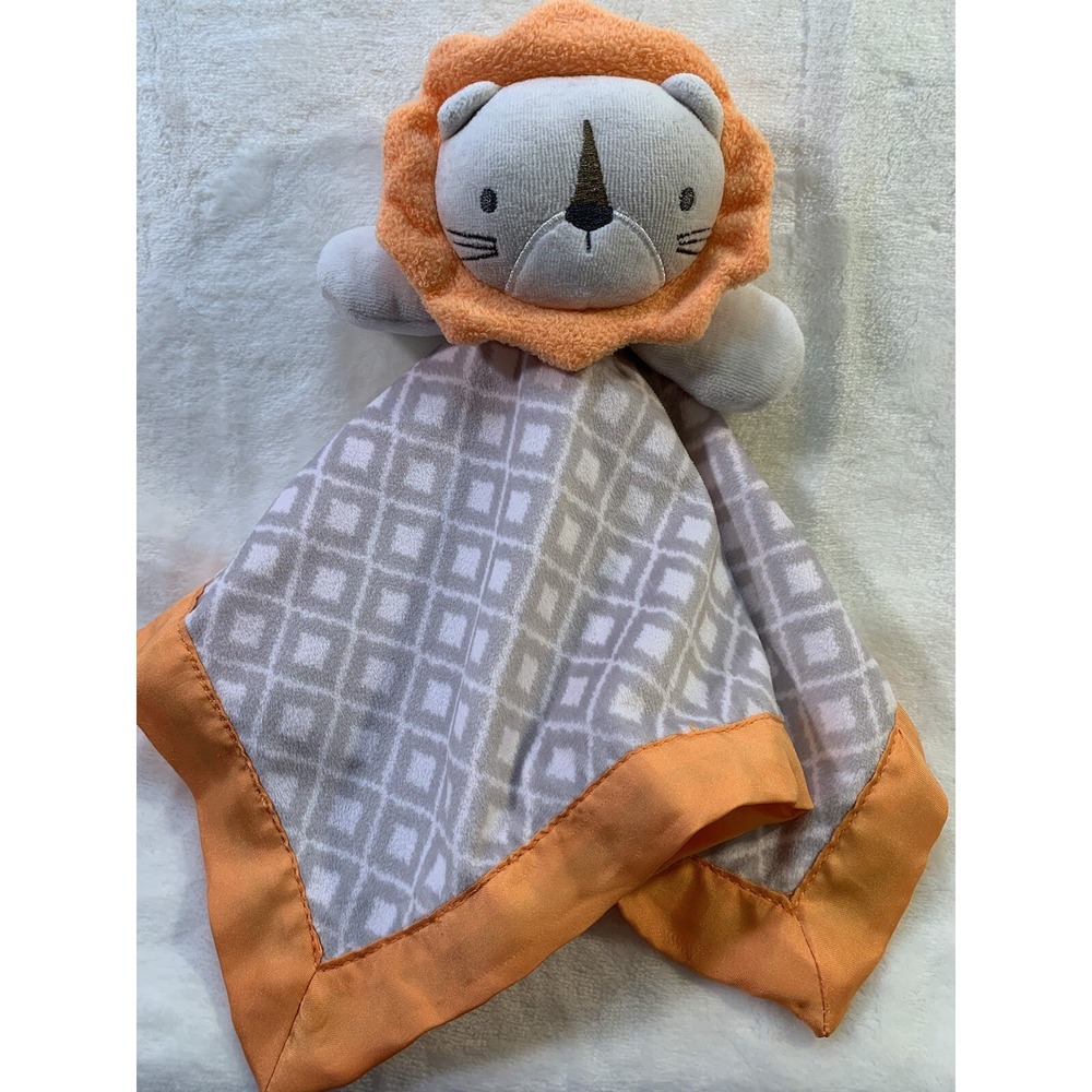 Circo Lion Lovey Orange Gray Satin Back Baby Security Blanket Plush Baby You EUC